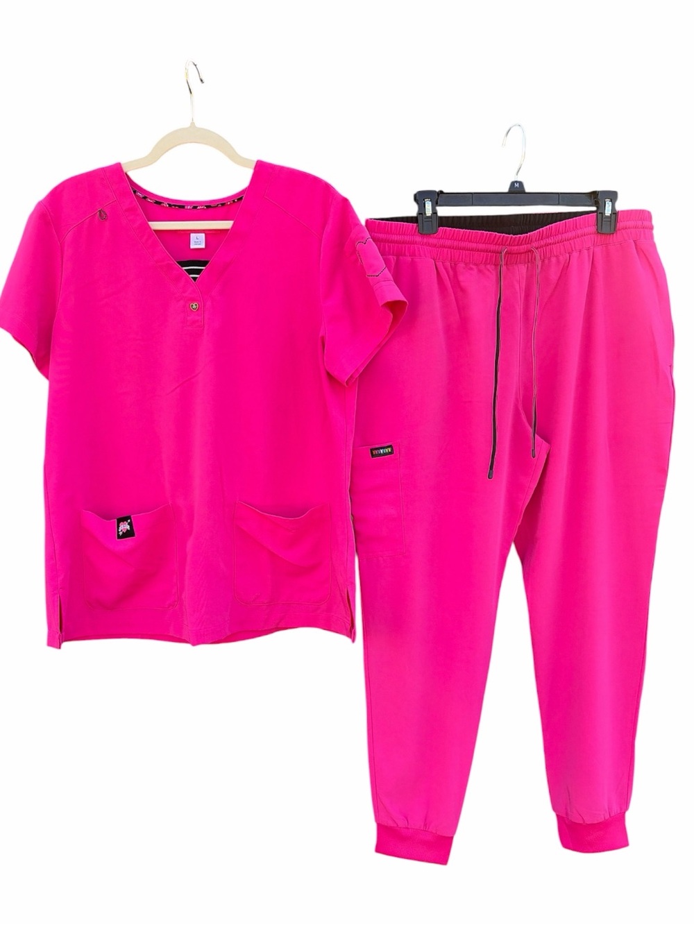 Betsey Johnson + French Bull hot pink scrub set